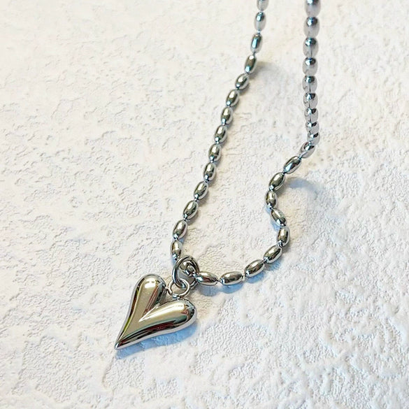 Minimalist Love Rice Bead Necklace For Women Titanium Steel Stainless Steel Heart Shape Electroplating Ball Chain