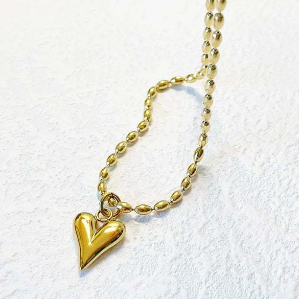 Minimalist Love Rice Bead Necklace For Women Titanium Steel Stainless Steel Heart Shape Electroplating Ball Chain