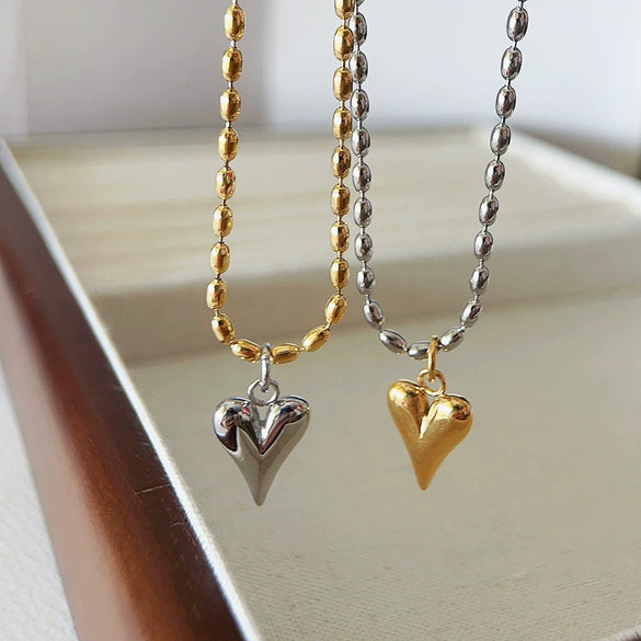 Minimalist Love Rice Bead Necklace For Women Titanium Steel Stainless Steel Heart Shape Electroplating Ball Chain