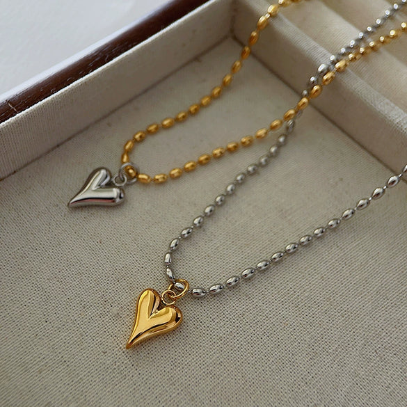 Minimalist Love Rice Bead Necklace For Women Titanium Steel Stainless Steel Heart Shape Electroplating Ball Chain