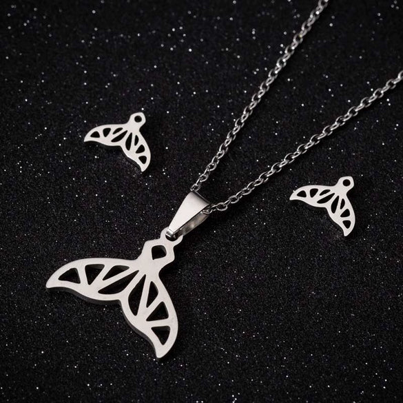 Minimalist Mermaid Tail Earrings And Necklace Set Electroplated Stainless Steel Jewelry With Ochain For Women
