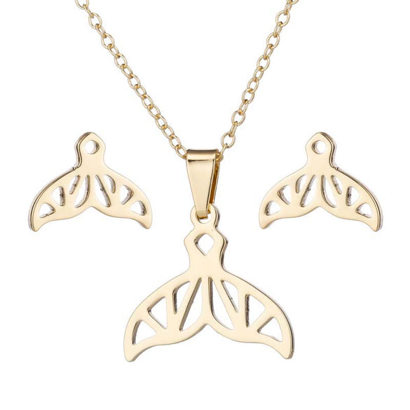 Minimalist Mermaid Tail Earrings And Necklace Set Electroplated Stainless Steel Jewelry With Ochain For Women