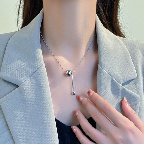 Minimalist Metal Ball Long Woolen Snake Bone Chain Titanium Steel Women's Necklace With Electroplating