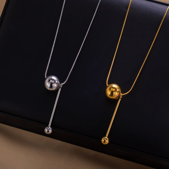 Minimalist Metal Ball Long Woolen Snake Bone Chain Titanium Steel Women's Necklace With Electroplating