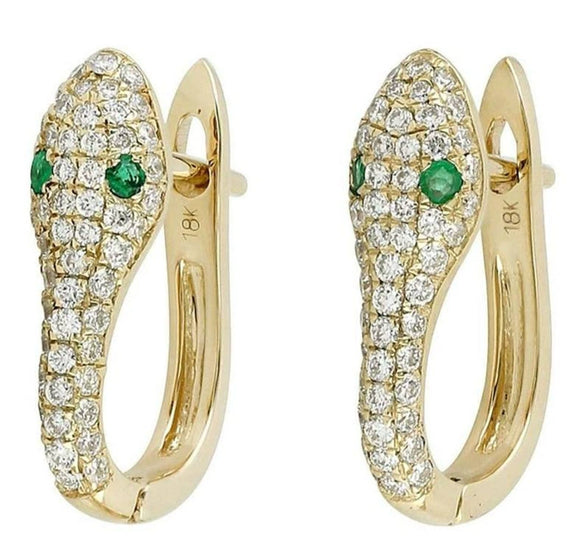 Minimalist Metal Snake Head Earrings With Inlaid Rhinestones And Green Zircon Eyes Electroplated Animal Jewelry