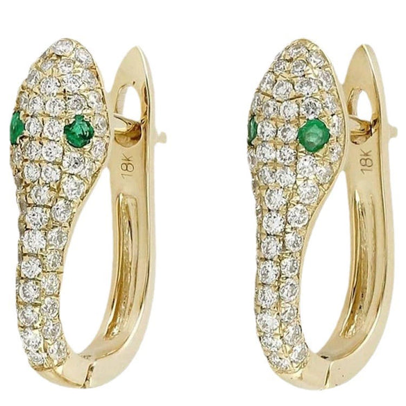 Minimalist Metal Snake Head Earrings With Inlaid Rhinestones And Green Zircon Eyes Electroplated Animal Jewelry