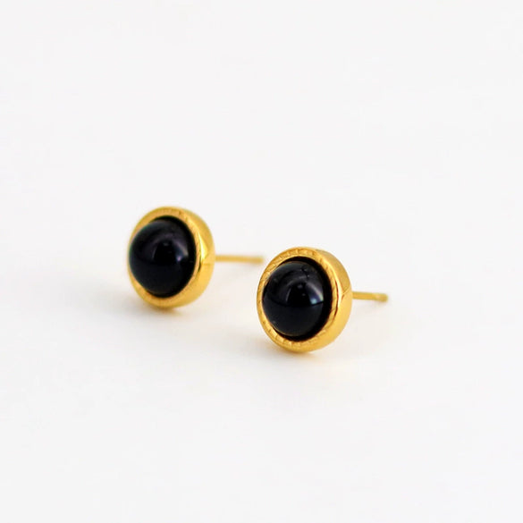 Minimalist Mini Stainless Steel 18K Gold Plated Red Agate Geometric Round Egg Face Inlaid Earrings
