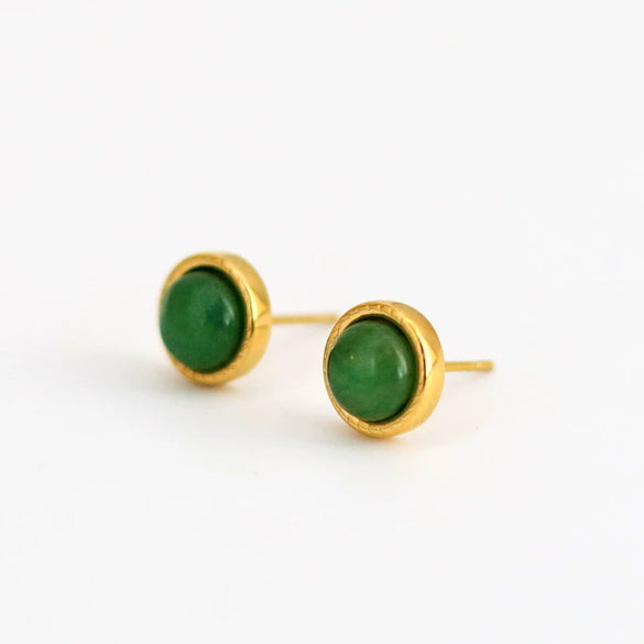 Minimalist Mini Stainless Steel 18K Gold Plated Red Agate Geometric Round Egg Face Inlaid Earrings