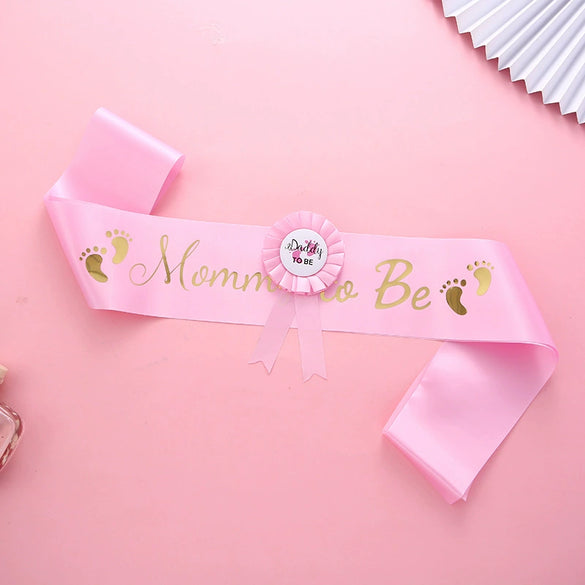 Minimalist Mommy To Be Ribbon Etiquette Belt Badge Corsage Set