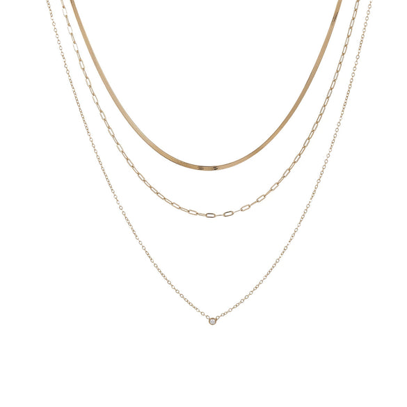 Minimalist Multilayer Overlapping Stainless Steel And 18K Necklace With Zircon Geometric Pendant Electroplated Women's Clavicle Chain Neck Jewelry