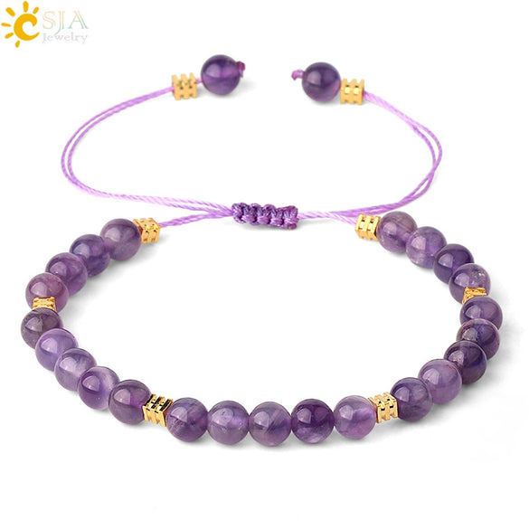 Minimalist Natural Amethyst Crystal Beaded Bracelet Gold Plated Adjustable Unisex Small Jewelry