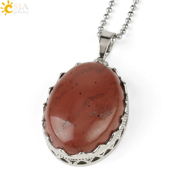 Minimalist Natural Amethyst Crystal Oval Pendant Necklace With Ball Chain Simple Unisex Jewelry