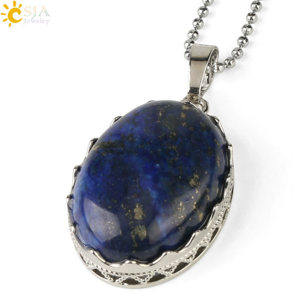 Minimalist Natural Amethyst Crystal Oval Pendant Necklace With Ball Chain Simple Unisex Jewelry