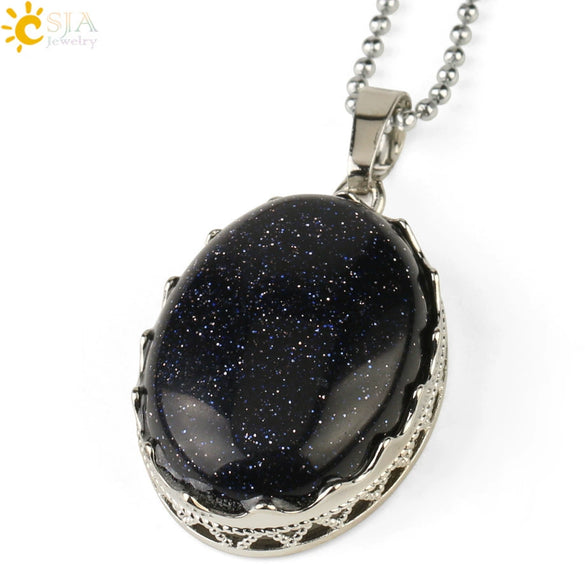 Minimalist Natural Amethyst Crystal Oval Pendant Necklace With Ball Chain Simple Unisex Jewelry