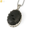 Minimalist Natural Amethyst Crystal Oval Pendant Necklace With Ball Chain Simple Unisex Jewelry