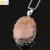 Minimalist Natural Amethyst Crystal Oval Pendant Necklace With Ball Chain Simple Unisex Jewelry