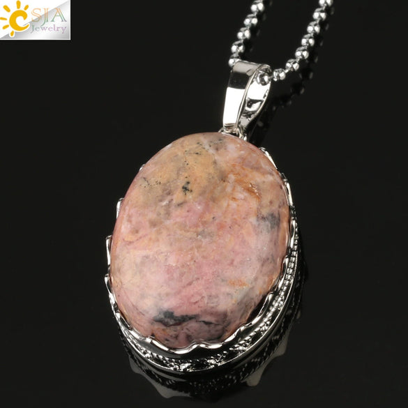 Minimalist Natural Amethyst Crystal Oval Pendant Necklace With Ball Chain Simple Unisex Jewelry
