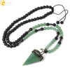 Minimalist Natural Crystal And Volcanic Rock Rhombus Pendant Ball Chain Necklace Adjustable Necklace For Women And Unisex Wear