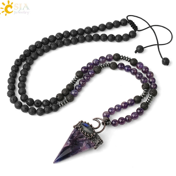 Minimalist Natural Crystal And Volcanic Rock Rhombus Pendant Ball Chain Necklace Adjustable Necklace For Women And Unisex Wear