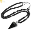 Minimalist Natural Crystal And Volcanic Rock Rhombus Pendant Ball Chain Necklace Adjustable Necklace For Women And Unisex Wear