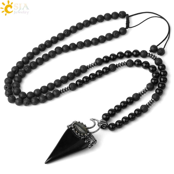 Minimalist Natural Crystal And Volcanic Rock Rhombus Pendant Ball Chain Necklace Adjustable Necklace For Women And Unisex Wear