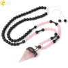 Minimalist Natural Crystal And Volcanic Rock Rhombus Pendant Ball Chain Necklace Adjustable Necklace For Women And Unisex Wear