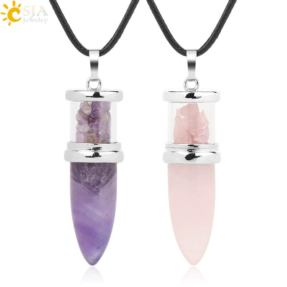 Minimalist Natural Crystal Dropshaped Pendant Leather Rope Necklace