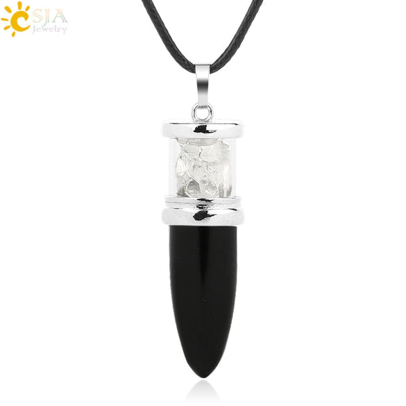 Minimalist Natural Crystal Dropshaped Pendant Leather Rope Necklace