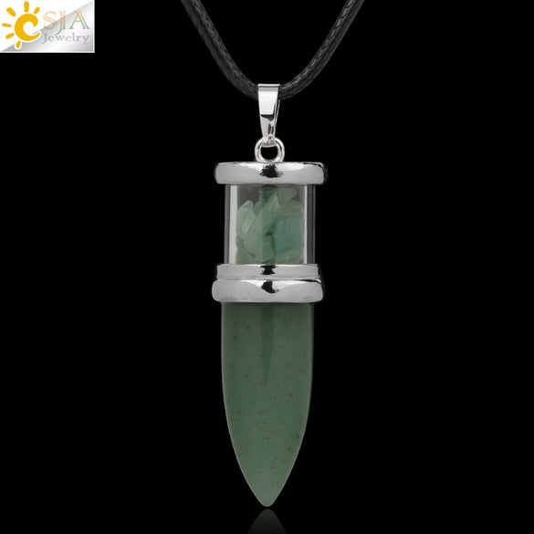 Minimalist Natural Crystal Dropshaped Pendant Leather Rope Necklace