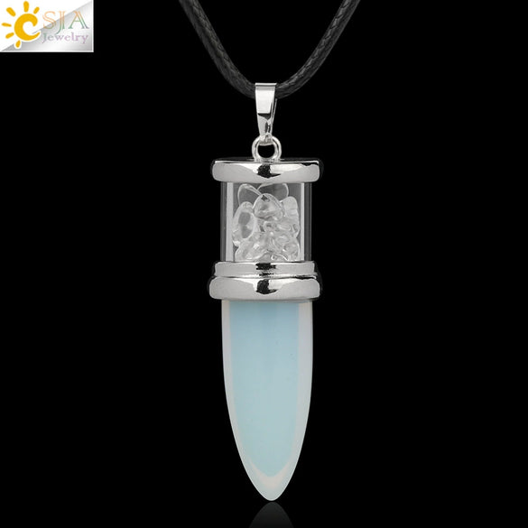 Minimalist Natural Crystal Dropshaped Pendant Leather Rope Necklace