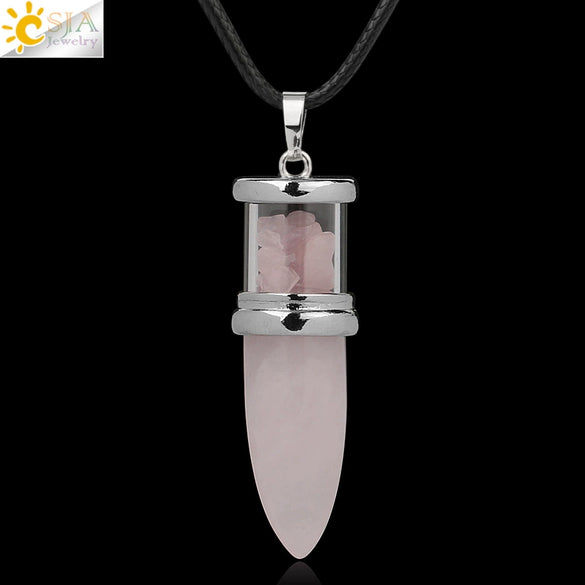 Minimalist Natural Crystal Dropshaped Pendant Leather Rope Necklace