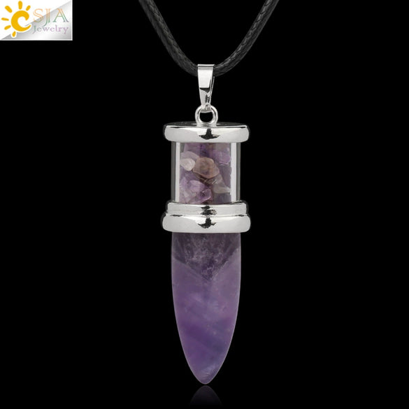Minimalist Natural Crystal Dropshaped Pendant Leather Rope Necklace