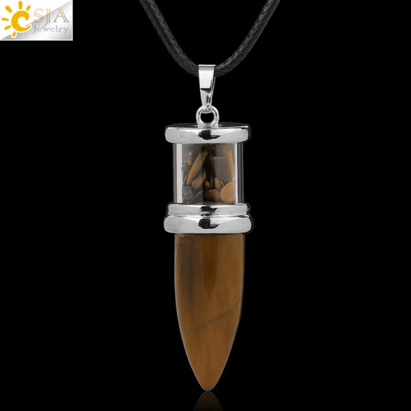 Minimalist Natural Crystal Dropshaped Pendant Leather Rope Necklace