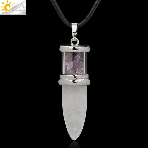 Minimalist Natural Crystal Dropshaped Pendant Leather Rope Necklace