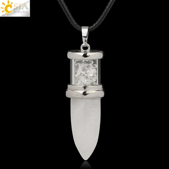 Minimalist Natural Crystal Dropshaped Pendant Leather Rope Necklace