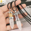 Minimalist Natural Crystal Dropshaped Pendant Leather Rope Necklace