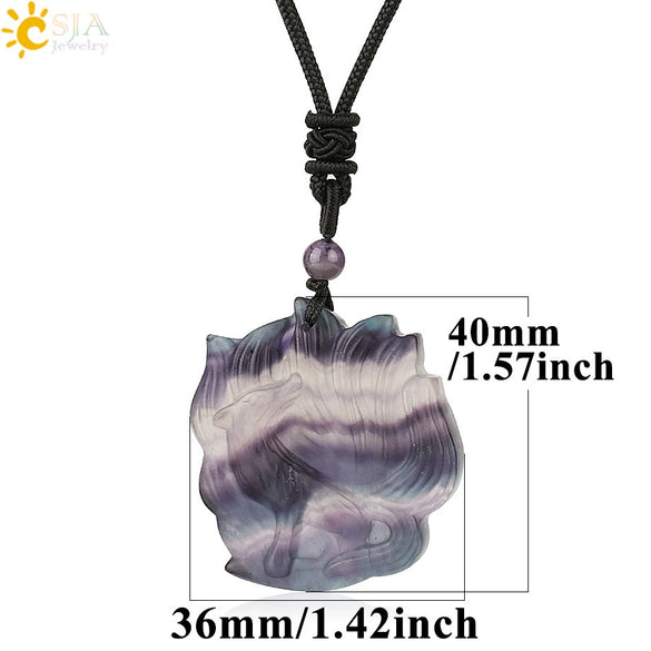 Minimalist Natural Crystal Fox Pendant Necklace With Adjustable Braided Rope Chain Animal Zodiac Jewelry
