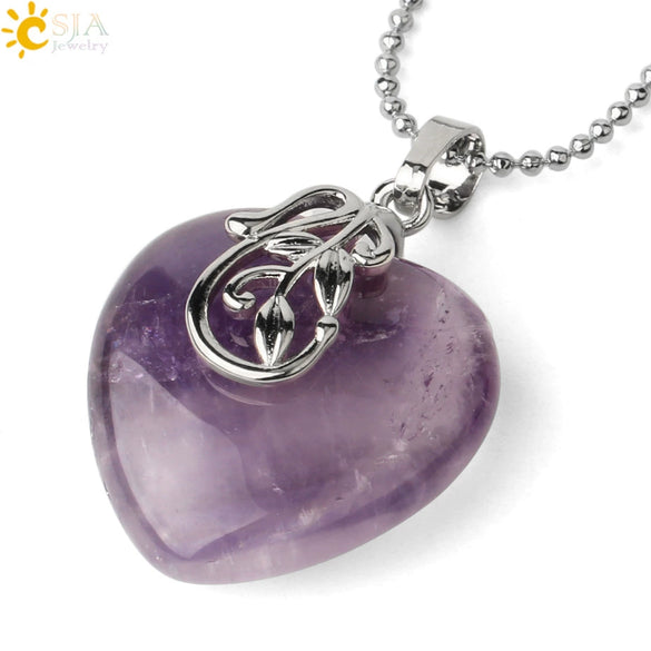 Minimalist Natural Crystal Heart Shaped Pendant Necklace With Bead Chain Simple Curved Leaf Inspired Design For Unisex Jewelry