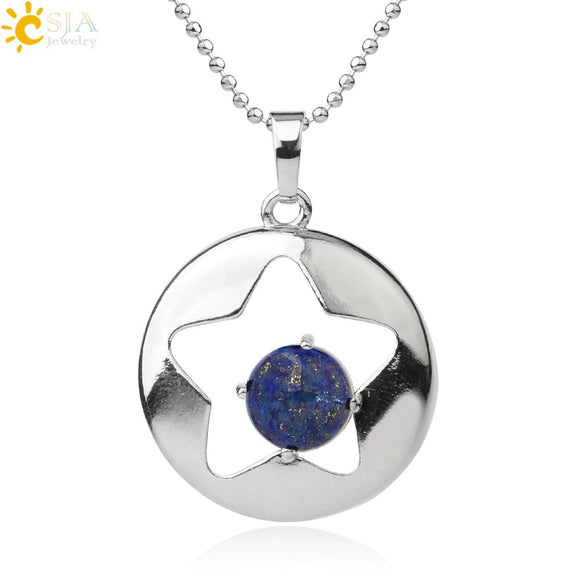 Minimalist Natural Crystal Hollow Star Pendant Necklace With Ball Chain Amethyst Stone Jewelry For Women