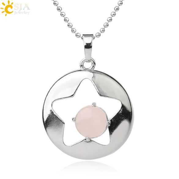 Minimalist Natural Crystal Hollow Star Pendant Necklace With Ball Chain Amethyst Stone Jewelry For Women