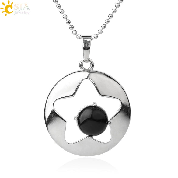 Minimalist Natural Crystal Hollow Star Pendant Necklace With Ball Chain Amethyst Stone Jewelry For Women