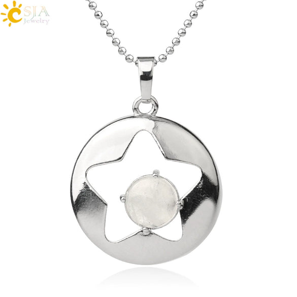Minimalist Natural Crystal Hollow Star Pendant Necklace With Ball Chain Amethyst Stone Jewelry For Women