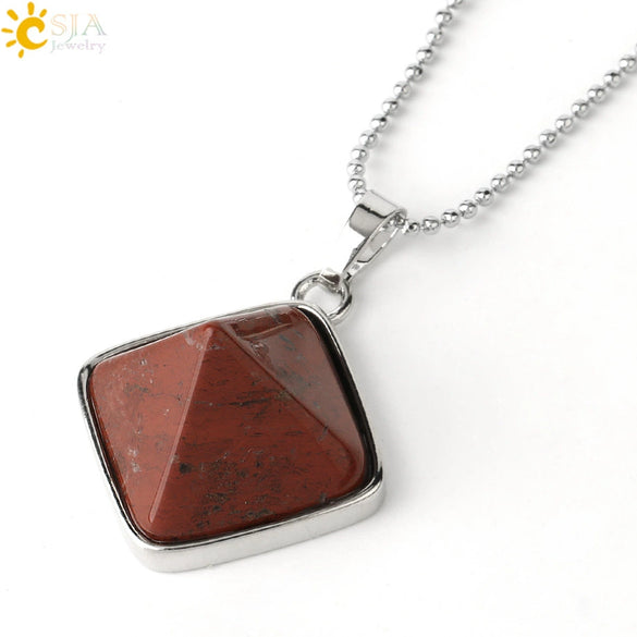 Minimalist Natural Crystal Rhombus Pendant Necklace With Ball Chain For Women Simple Pyramid Style Necklace