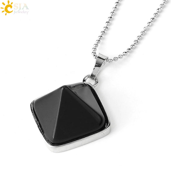 Minimalist Natural Crystal Rhombus Pendant Necklace With Ball Chain For Women Simple Pyramid Style Necklace