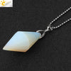 Minimalist Natural Crystal Rhombus Pendant Necklace With Polished Stone On Ball Chain For Unisex Wear
