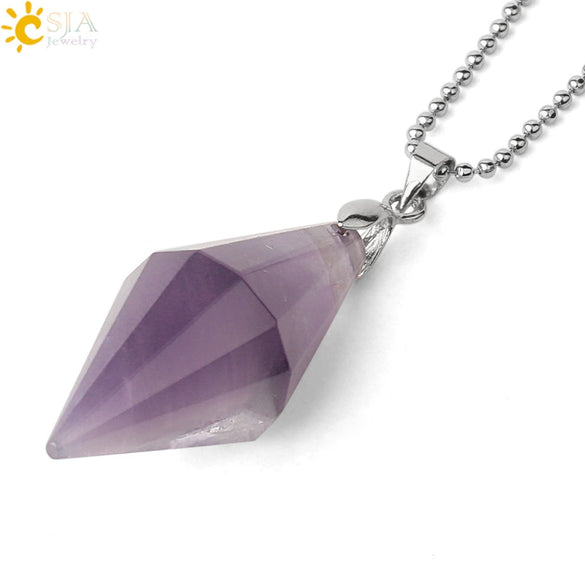 Minimalist Natural Crystal Rhombus Pendant Necklace With Polished Stone On Ball Chain For Unisex Wear