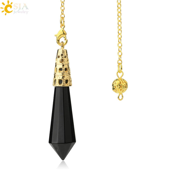 Minimalist Natural Crystal Stone Cone Pendulum Pendant With Gold Plated Bronze Decorative Jewelry
