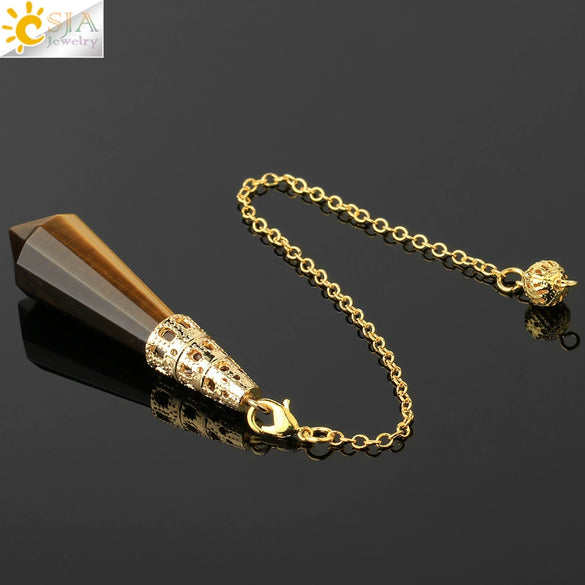 Minimalist Natural Crystal Stone Cone Pendulum Pendant With Gold Plated Bronze Decorative Jewelry