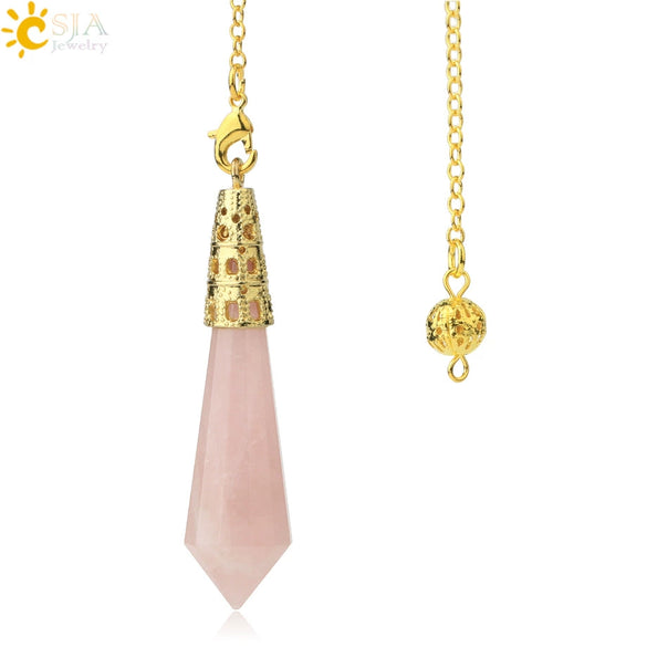 Minimalist Natural Crystal Stone Cone Pendulum Pendant With Gold Plated Bronze Decorative Jewelry