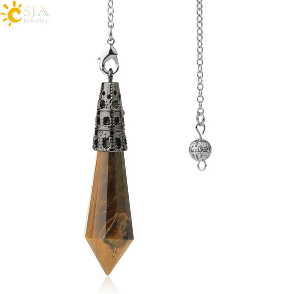 Minimalist Natural Crystal Stone Cone Pendulum Pendant With Gold Plated Bronze Decorative Jewelry